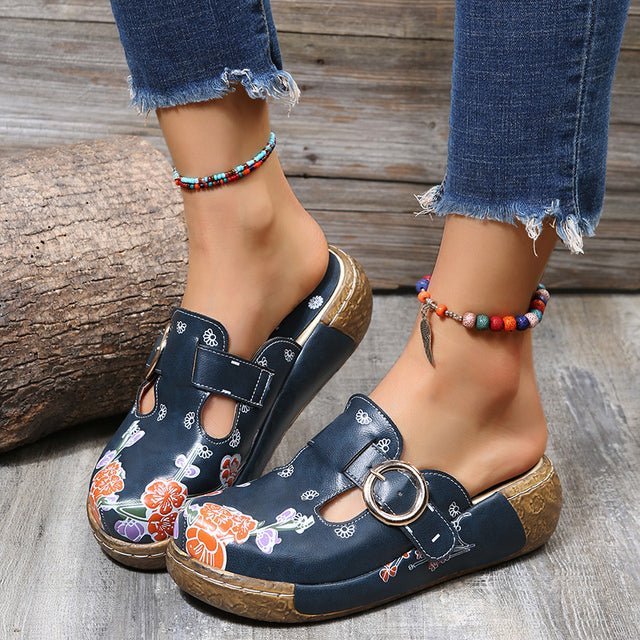 Elarova | Blumen Slipper Mit Schnalle