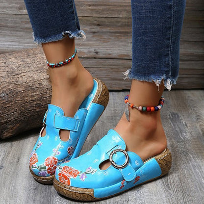 Elarova | Blumen Slipper Mit Schnalle