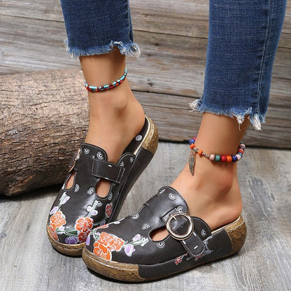 Elarova | Blumen Slipper Mit Schnalle