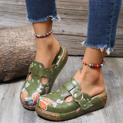Elarova | Blumen Slipper Mit Schnalle
