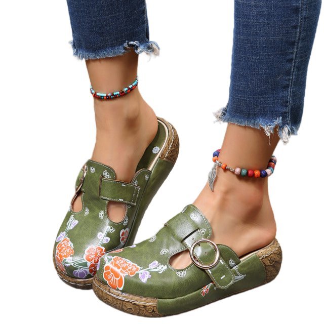 Elarova | Blumen Slipper Mit Schnalle