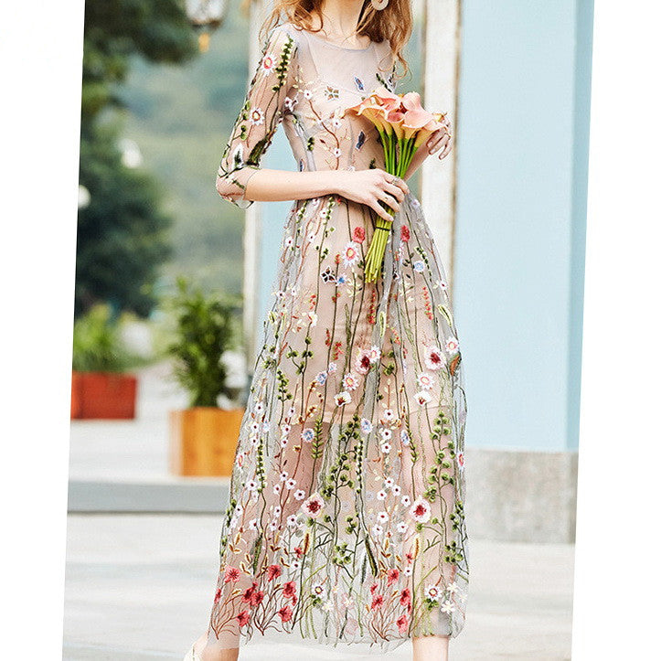 Elarova Boho Blumenkleid mit Mesh-Einsatz