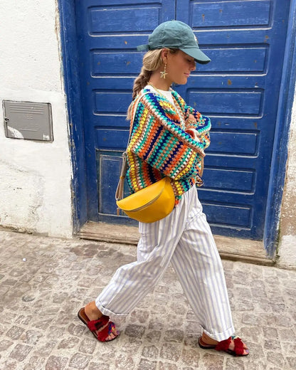 Elarova | Bunte gehäkelte Strickjacke