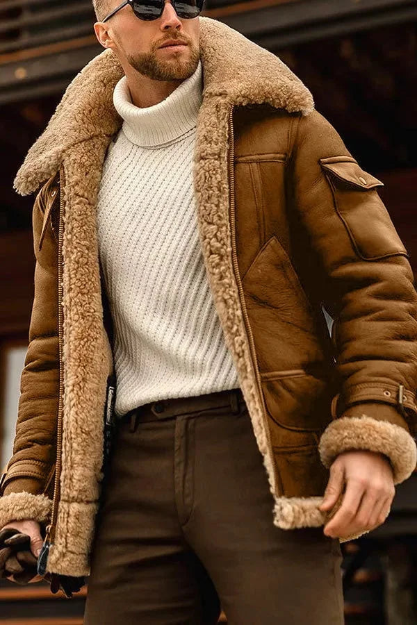 Elarova | Camel Stilvolle Fliegende Lederjacke Für Männer