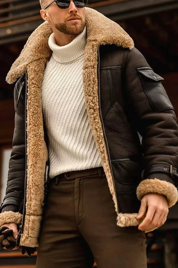 Elarova | Camel Stilvolle Fliegende Lederjacke Für Männer