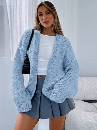 Elarova | Cardigan aus Grobstrick Einfarbig mit Abfallenden Schultern Langarm Damen Elegant Lässig Weit Oversized Blouson