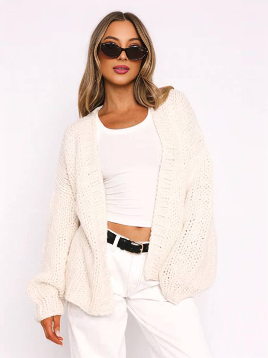 Elarova | Cardigan aus Grobstrick Einfarbig mit Abfallenden Schultern Langarm Damen Elegant Lässig Weit Oversized Blouson