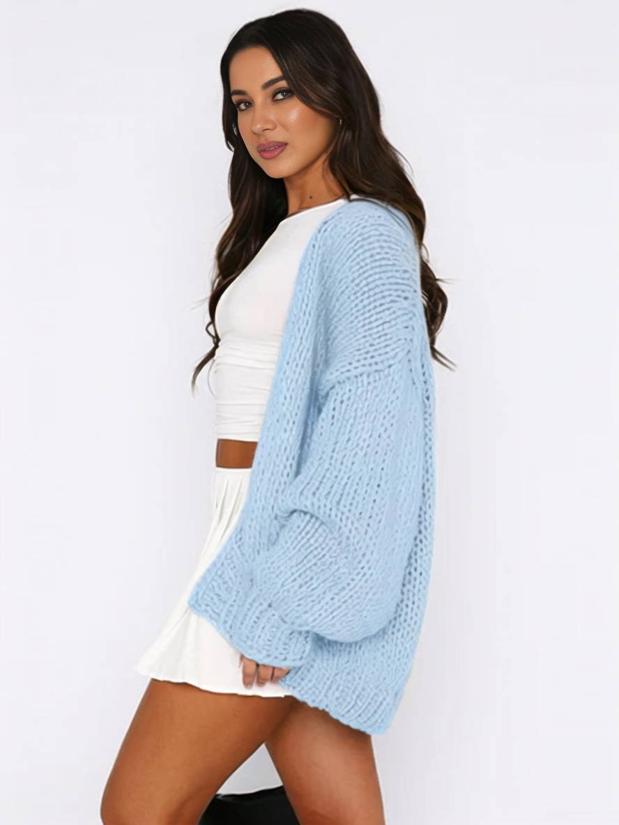 Elarova | Cardigan aus Grobstrick Einfarbig mit Abfallenden Schultern Langarm Damen Elegant Lässig Weit Oversized Blouson