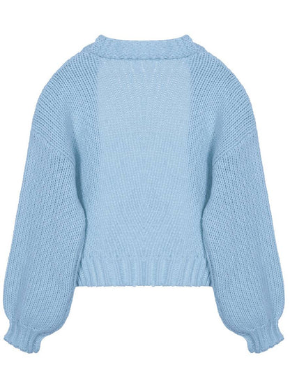 Elarova | Cardigan aus Grobstrick Einfarbig mit Abfallenden Schultern Langarm Damen Elegant Lässig Weit Oversized Blouson