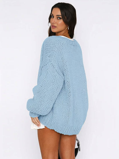 Elarova | Cardigan aus Grobstrick Einfarbig mit Abfallenden Schultern Langarm Damen Elegant Lässig Weit Oversized Blouson