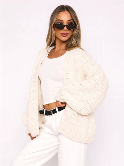 Elarova | Cardigan aus Grobstrick Einfarbig mit Abfallenden Schultern Langarm Damen Elegant Lässig Weit Oversized Blouson