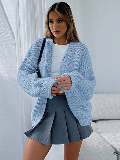 Elarova | Cardigan aus Grobstrick Einfarbig mit Abfallenden Schultern Langarm Damen Elegant Lässig Weit Oversized Blouson