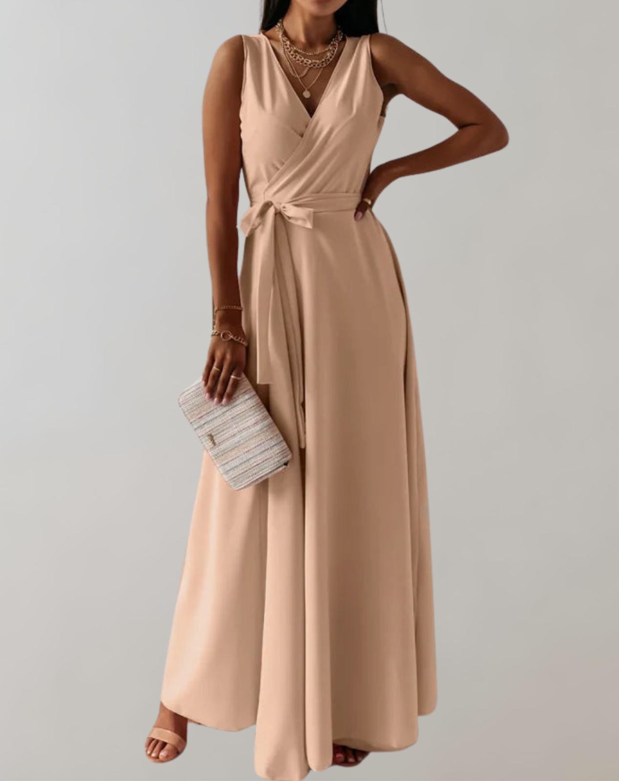 Elarova | Cocktail Kleid mit Taillengurtel | Schickes Maxikleid Zeitlos Design