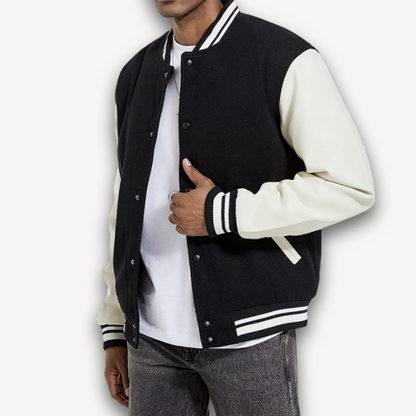 Elarova | Collegejacke für Herren – Körper aus Wollmischung mit Ärmeln aus Kunstleder – Klassischer Letterman-Stil
