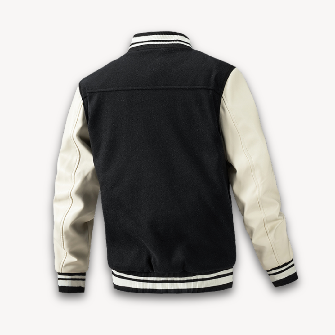 Elarova | Collegejacke für Herren – Körper aus Wollmischung mit Ärmeln aus Kunstleder – Klassischer Letterman-Stil