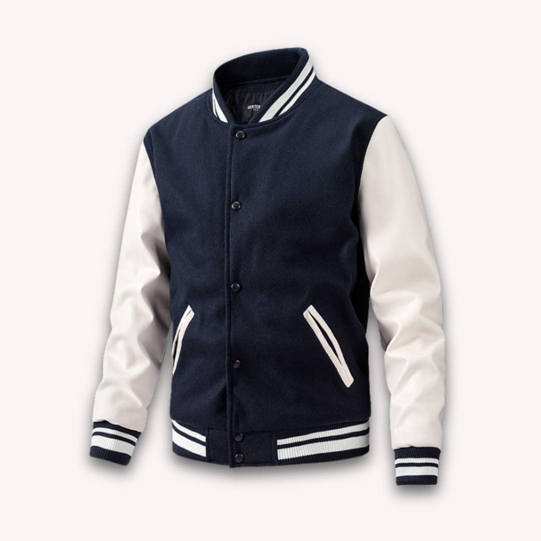 Elarova | Collegejacke für Herren – Körper aus Wollmischung mit Ärmeln aus Kunstleder – Klassischer Letterman-Stil