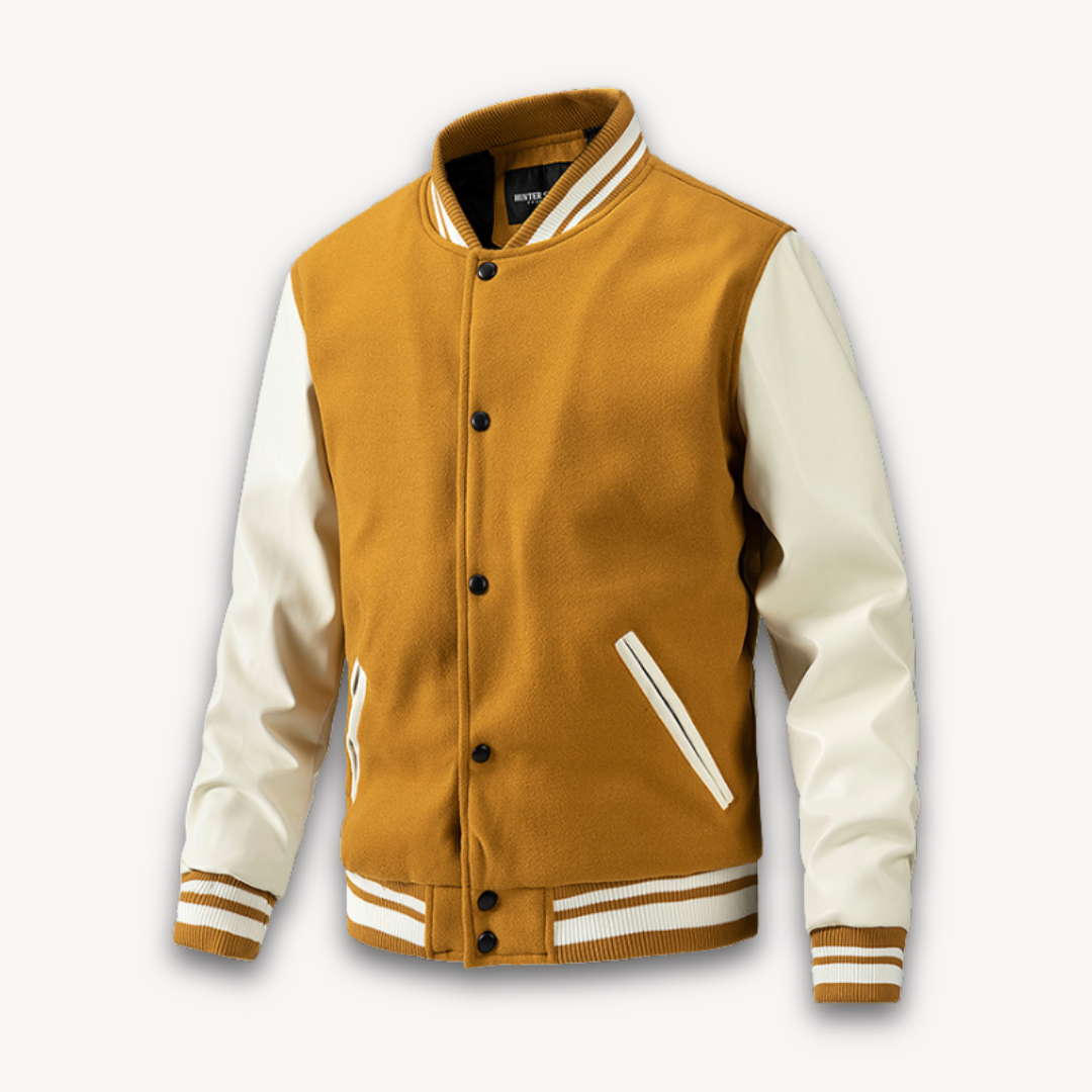 Elarova | Collegejacke für Herren – Körper aus Wollmischung mit Ärmeln aus Kunstleder – Klassischer Letterman-Stil