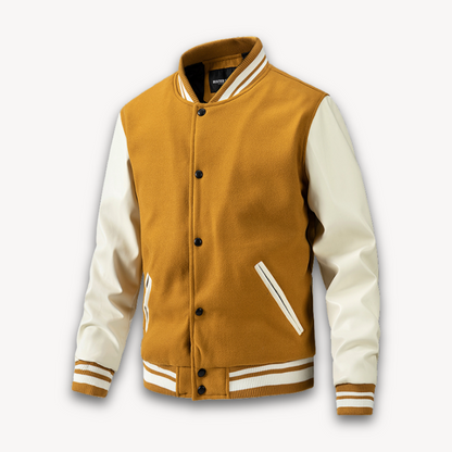 Elarova | Collegejacke für Herren – Körper aus Wollmischung mit Ärmeln aus Kunstleder – Klassischer Letterman-Stil