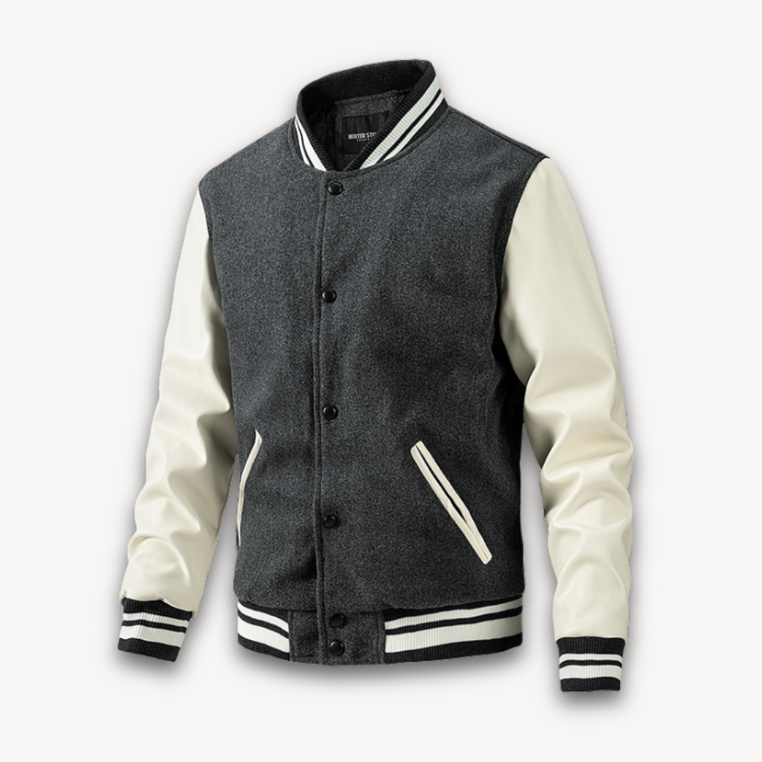 Elarova | Collegejacke für Herren – Körper aus Wollmischung mit Ärmeln aus Kunstleder – Klassischer Letterman-Stil