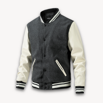 Elarova | Collegejacke für Herren – Körper aus Wollmischung mit Ärmeln aus Kunstleder – Klassischer Letterman-Stil