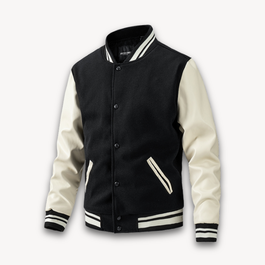 Elarova | Collegejacke für Herren – Körper aus Wollmischung mit Ärmeln aus Kunstleder – Klassischer Letterman-Stil