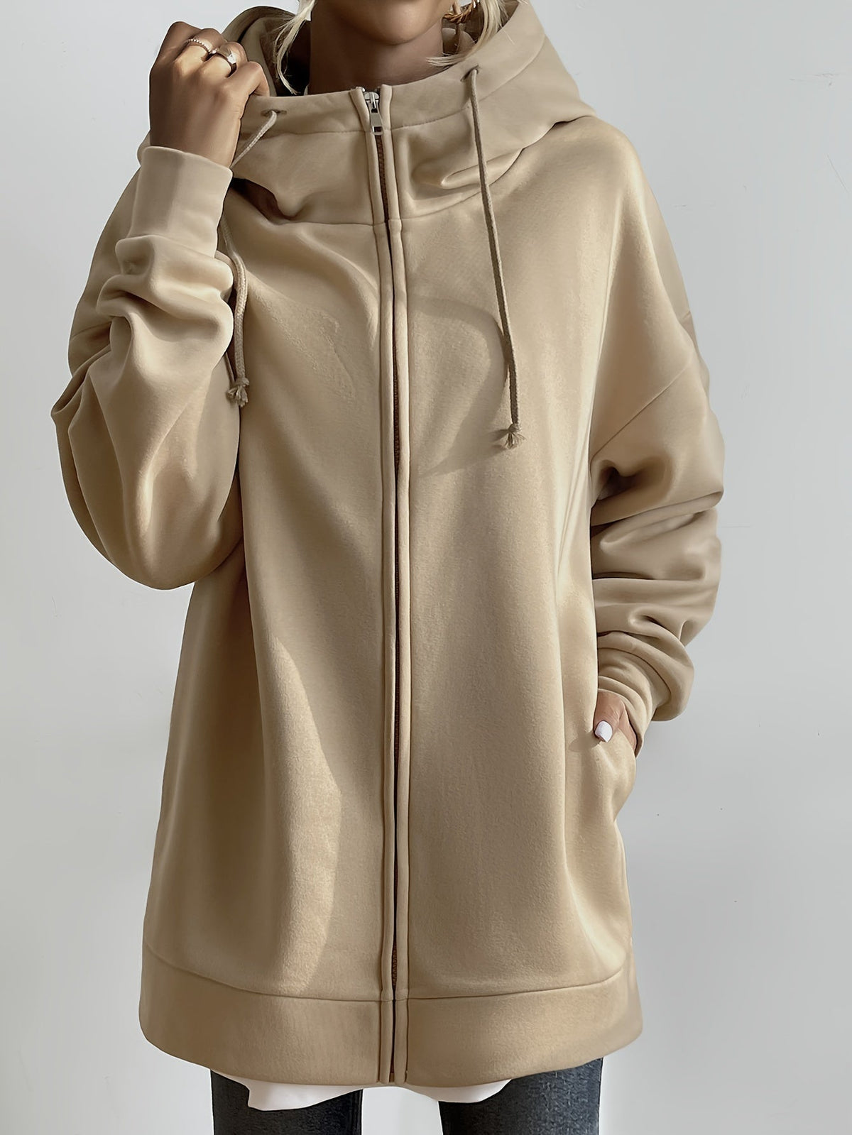 Elarova | Comfort - Extrem bequemer langer Zip-Up-Plüsch-Hoodie mit Kapuze für Damen