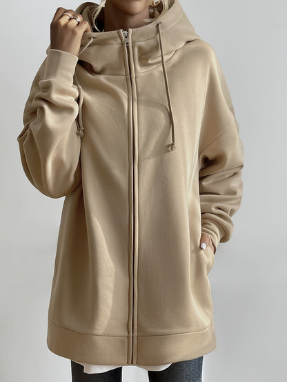 Elarova | Comfort - Extrem bequemer langer Zip-Up-Plüsch-Hoodie mit Kapuze für Damen