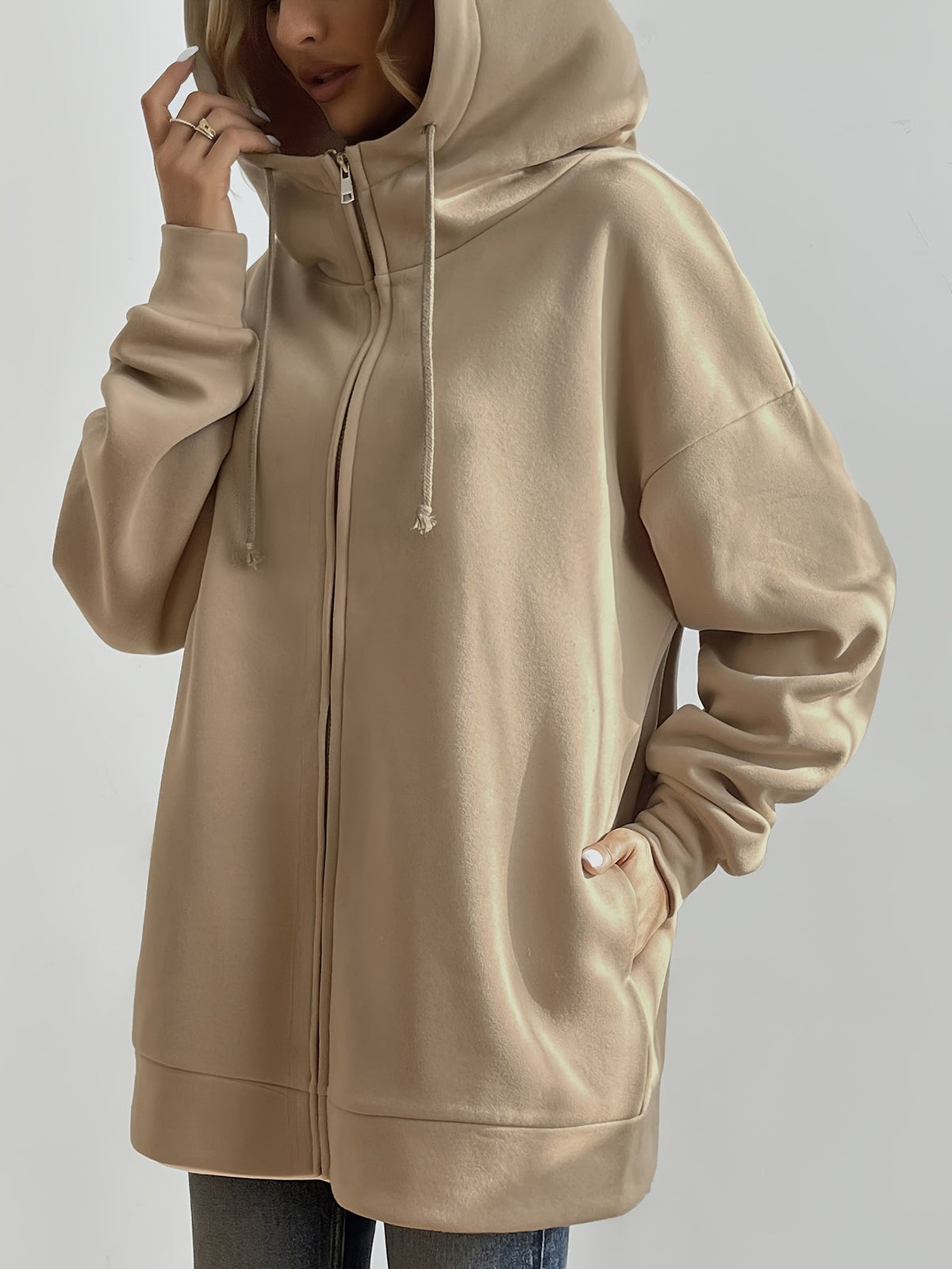 Elarova | Comfort - Extrem bequemer langer Zip-Up-Plüsch-Hoodie mit Kapuze für Damen