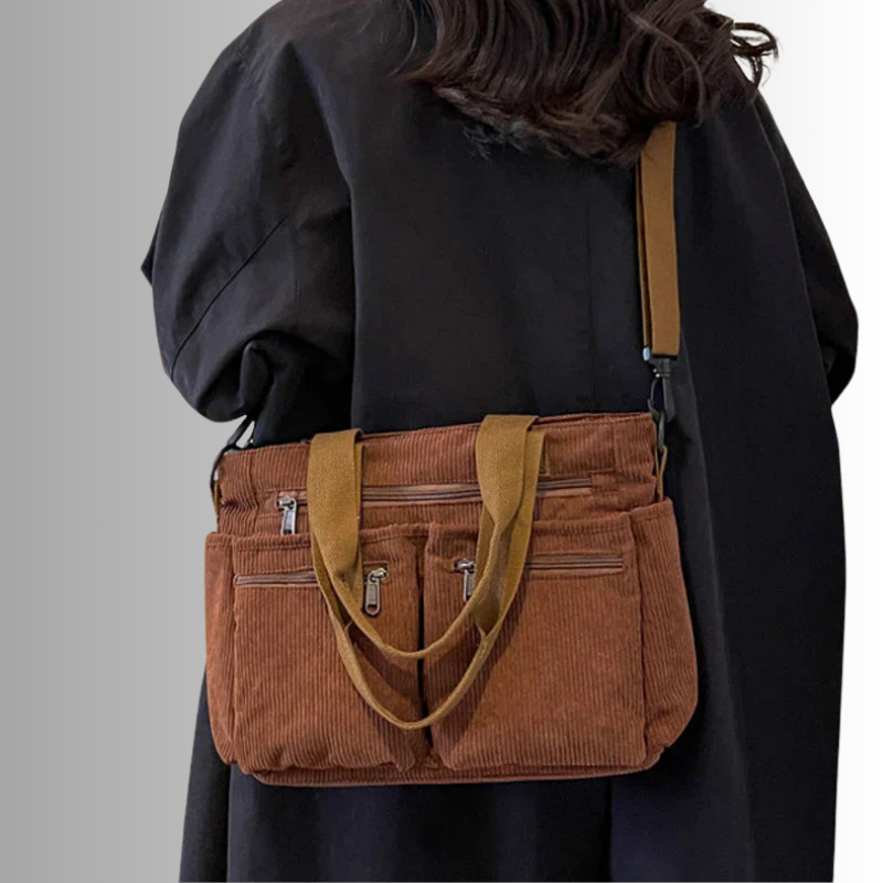 Elarova | Cord Schultertasche Mit Mehreren Taschen Für Damen