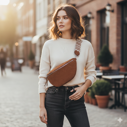 Elarova | Damen Bauchtasche Schwarz Gürteltasche
