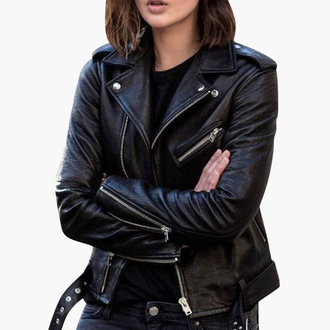 Elarova | Damen Bikerjacke mit Reißverschluss und Reverskragen