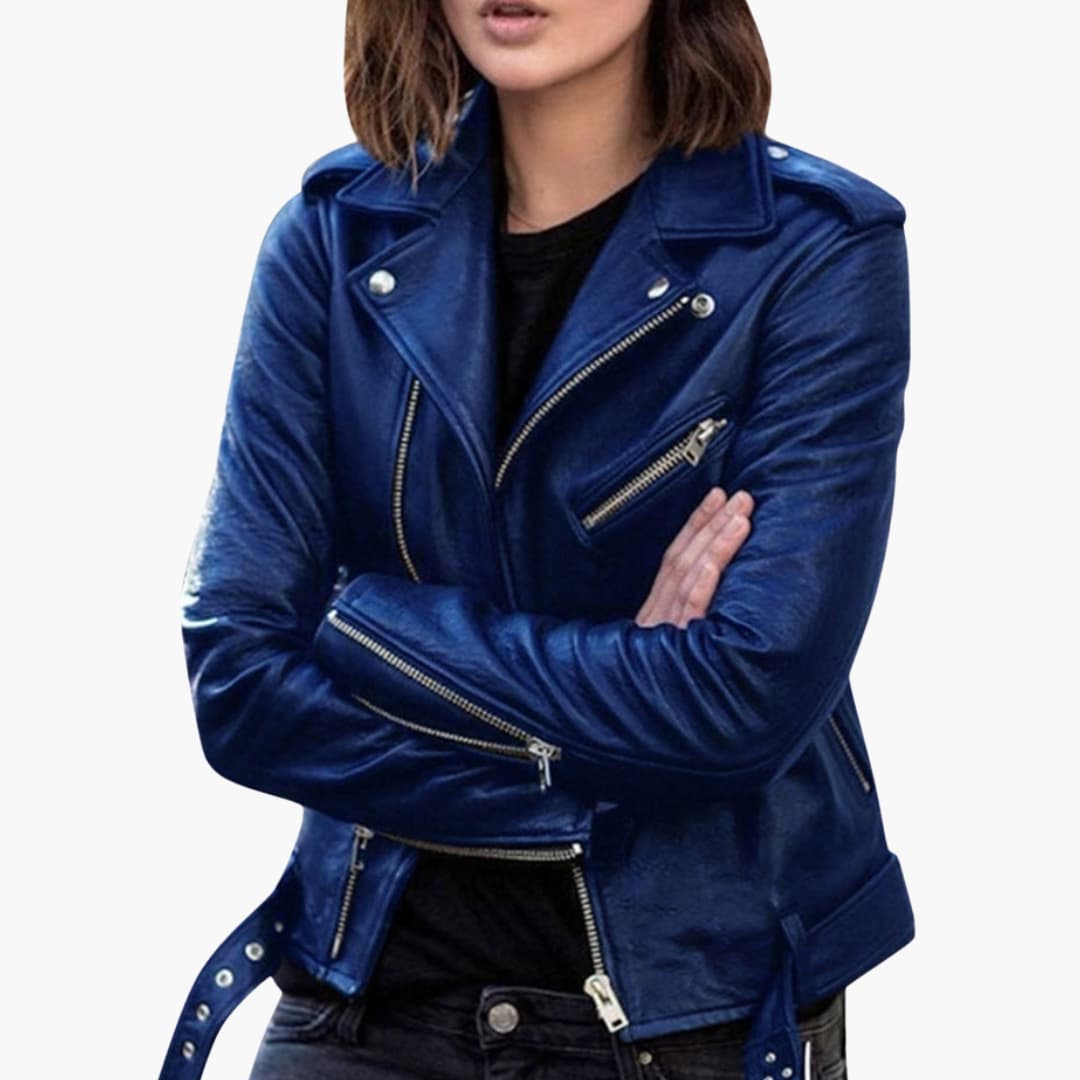 Elarova | Damen Bikerjacke mit Reißverschluss und Reverskragen