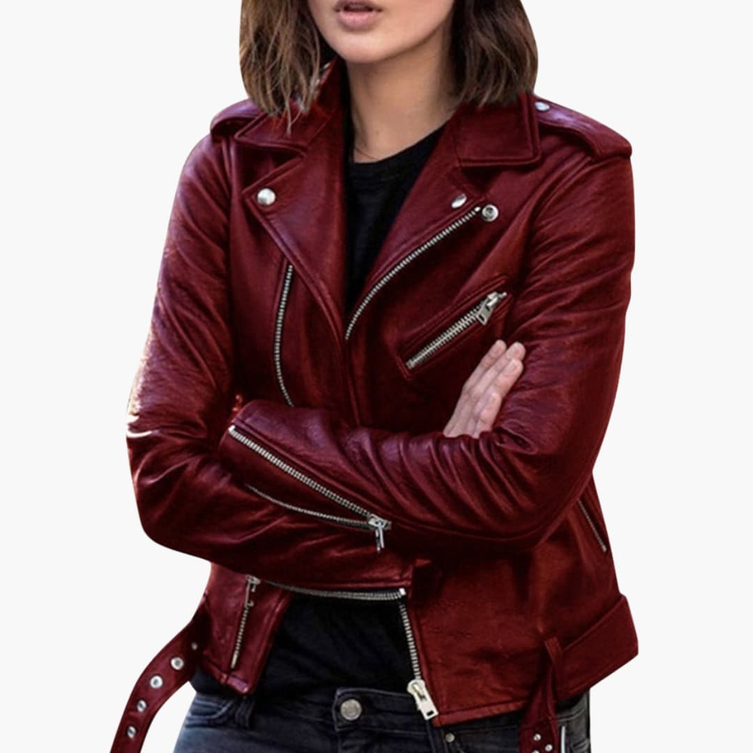 Elarova | Damen Bikerjacke mit Reißverschluss und Reverskragen