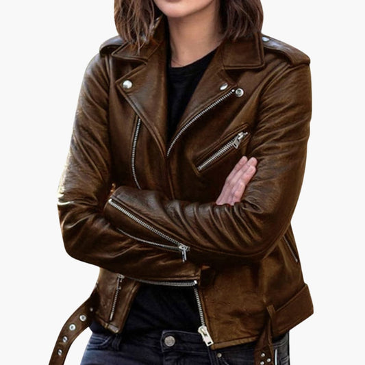 Elarova | Damen Bikerjacke mit Reißverschluss und Reverskragen