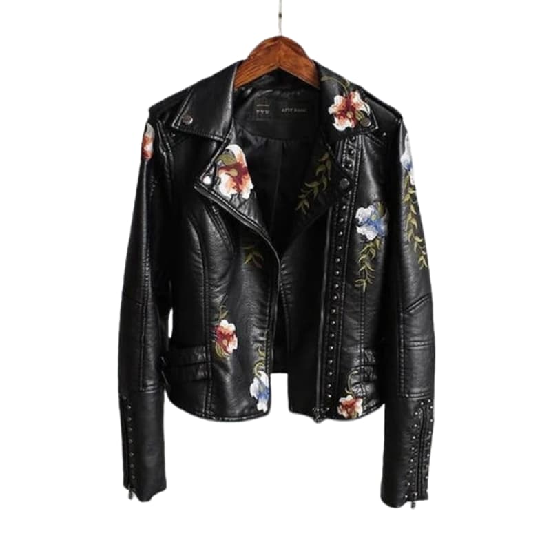 Elarova | Damen Bikerjacke mit Reverskragen und Blumenmuster