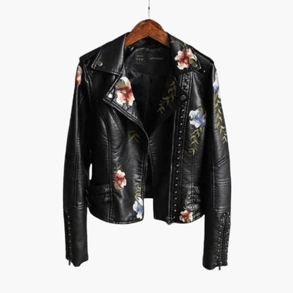 Elarova | Damen Bikerjacke mit Reverskragen und Blumenmuster