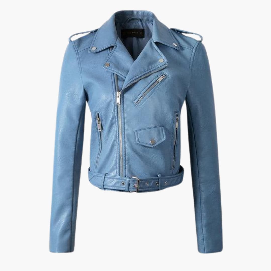 Elarova | Damen-Bikerjacke mit Reverskragen und Gürtel am Saum