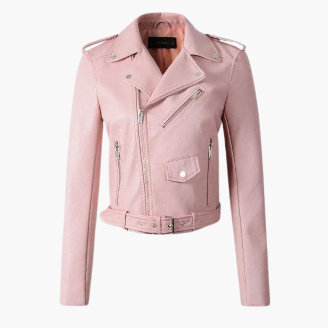 Elarova | Damen-Bikerjacke mit Reverskragen und Gürtel am Saum