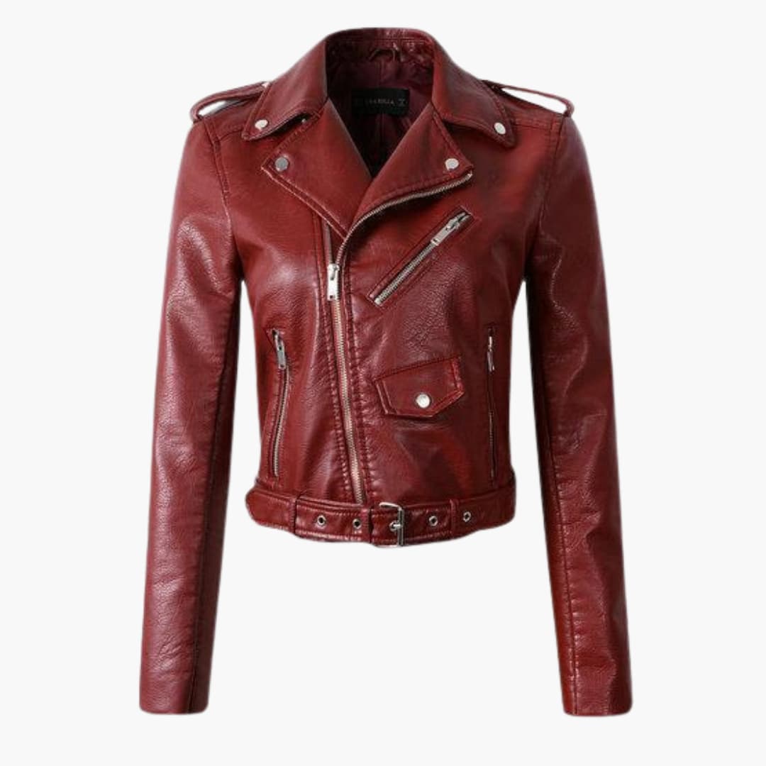 Elarova | Damen-Bikerjacke mit Reverskragen und Gürtel am Saum