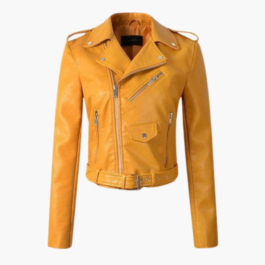 Elarova | Damen-Bikerjacke mit Reverskragen und Gürtel am Saum