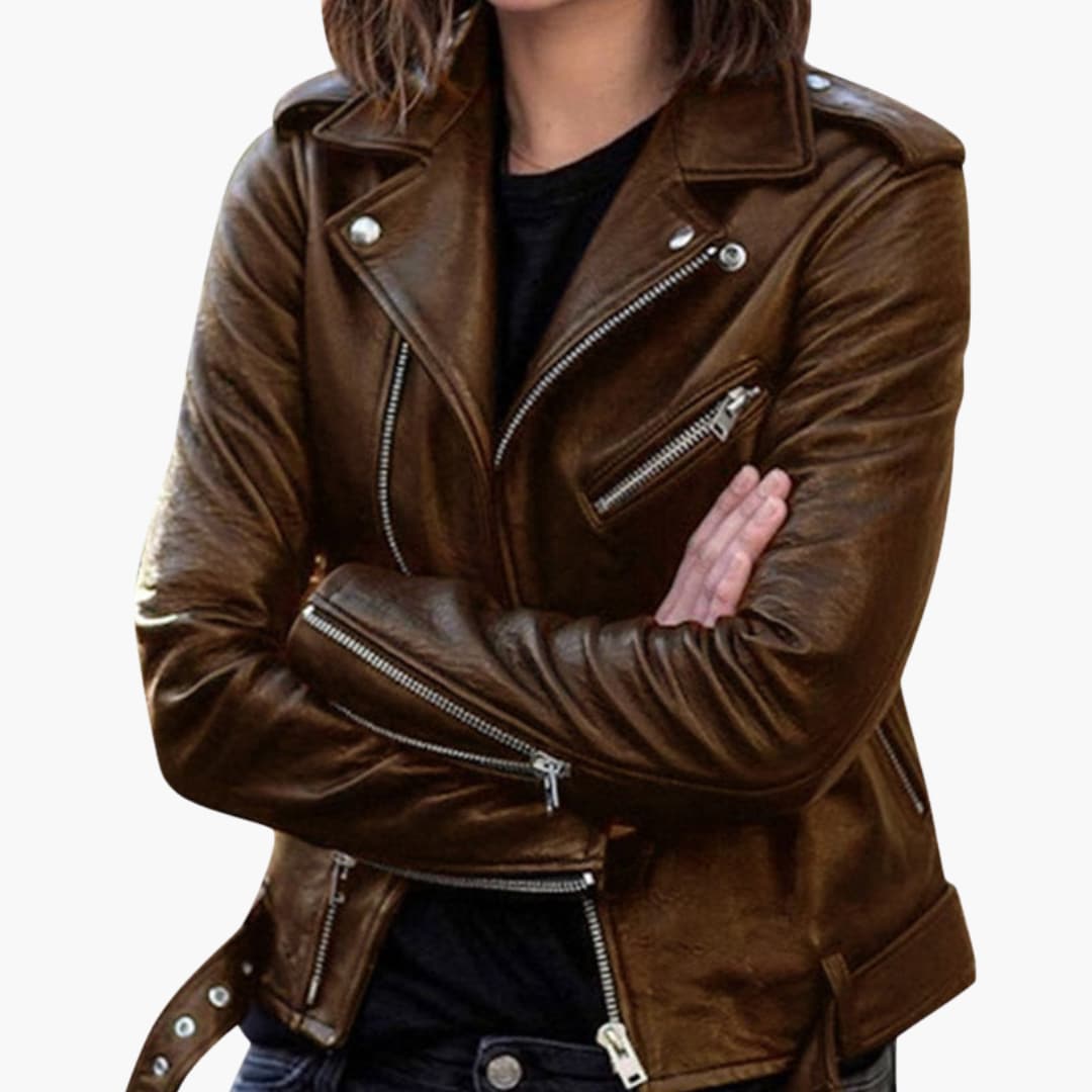 Elarova | Damen Bikerjacke mit Reverskragen und Reißverschlusstaschen