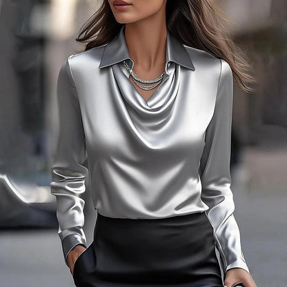 Elarova | Damen Bluse mit schickem WasserfallAusschnitt und langen Ärmeln