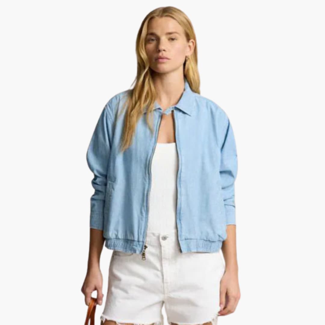 Elarova | Damen Bomber jacke in Hellblau mit Frontreißverschluss und Kragen