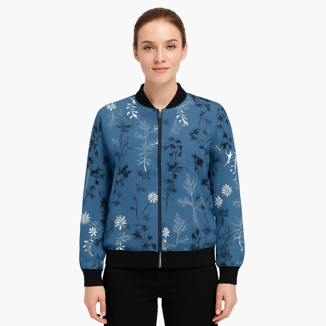 Elarova | Damen-Bomberjacke mit Blumenmuster und Reißverschluss