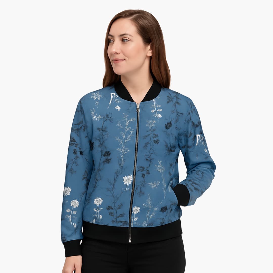 Elarova | Damen-Bomberjacke mit Blumenmuster und Reißverschluss