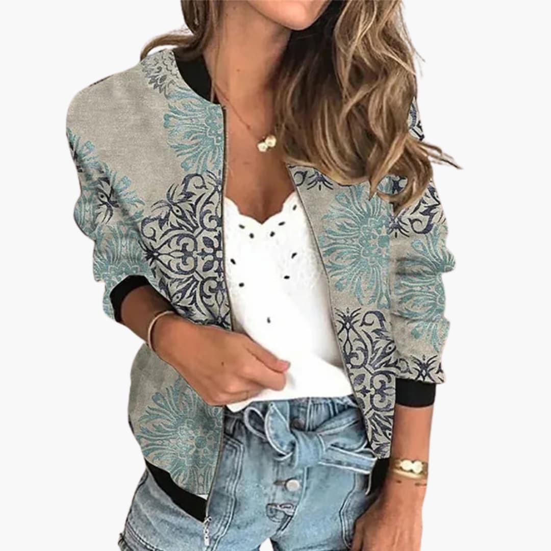 Elarova | Damen Bomberjacke mit Frontreißverschluss und bedruckter Oberfläche