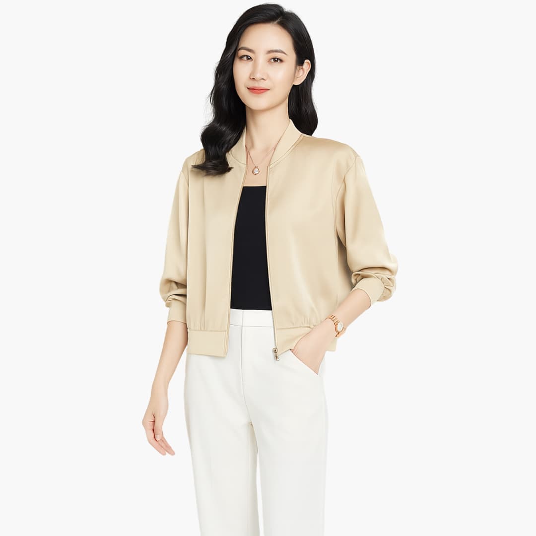 Elarova | Damen-Bomberjacke mit Reißverschluss und geripptem Saum