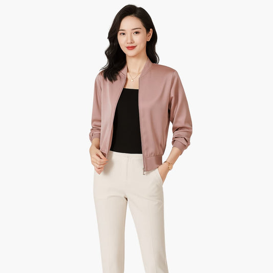 Elarova | Damen-Bomberjacke mit Reißverschluss und geripptem Saum