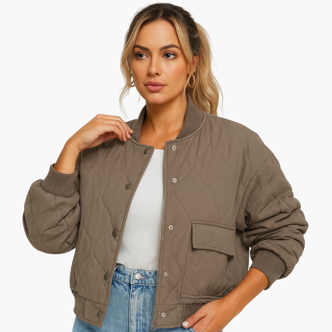 Elarova | Damen-Bomberjacke mit Rippbündchen und Druckknopfverschluss