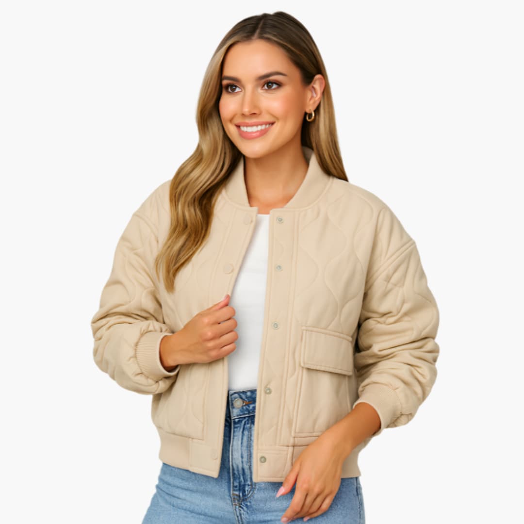 Elarova | Damen-Bomberjacke mit Rippbündchen und Druckknopfverschluss